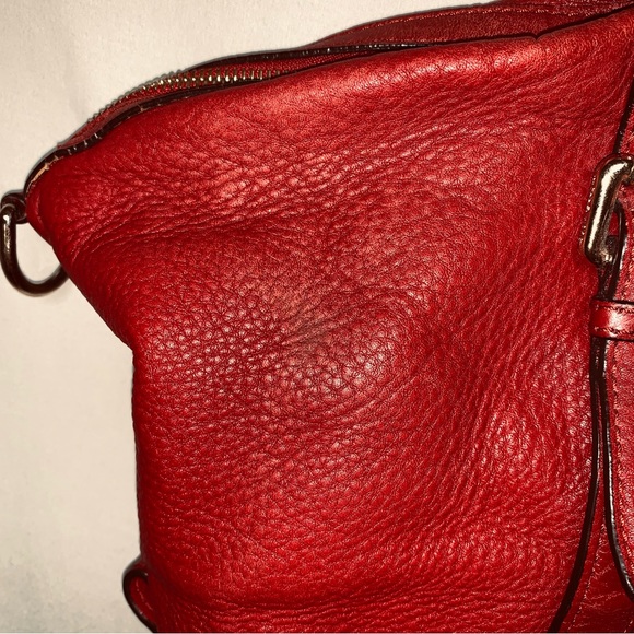 🆕 MICHAEL KORS Red Bedford Pebble Leather Satchel Shoulder Bag Medium Christmas - Picture 10 of 15